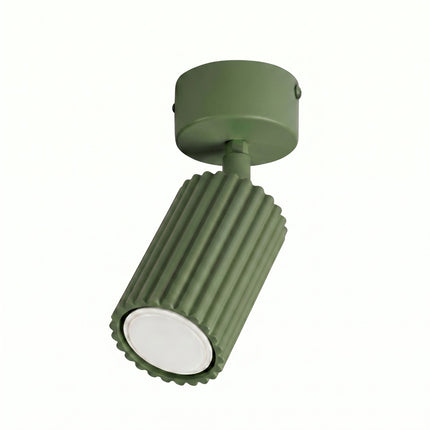 Plafonnier Oslo 1 Spot Orientable en Aluminium Cannelé Vert Olive, packshot de trois quarts