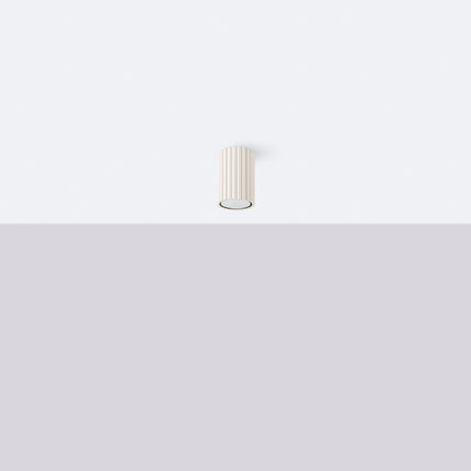 Plafonnier Oslo 10 beige en aluminium strié, luminaire compact pour plafond au style bohème et chaleureux