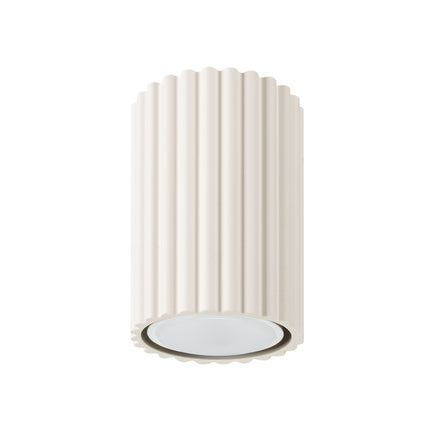 Plafonnier Oslo 10 beige en aluminium strié, luminaire compact pour plafond au style bohème et chaleureux