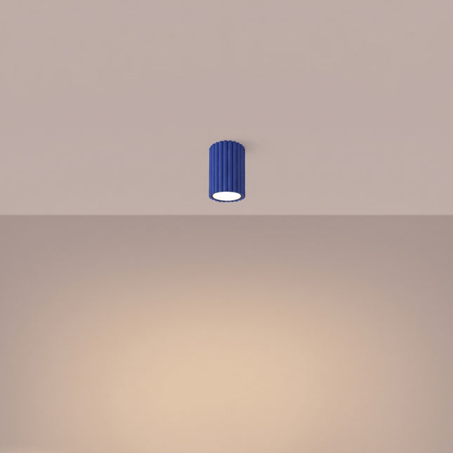 Oslo ceiling light 10 ultramarine blue in ribbed aluminum, light on