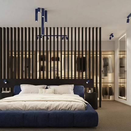 Plafonnier Oslo 10 Bleu Outremer en Aluminium Nervuré, mise en situation