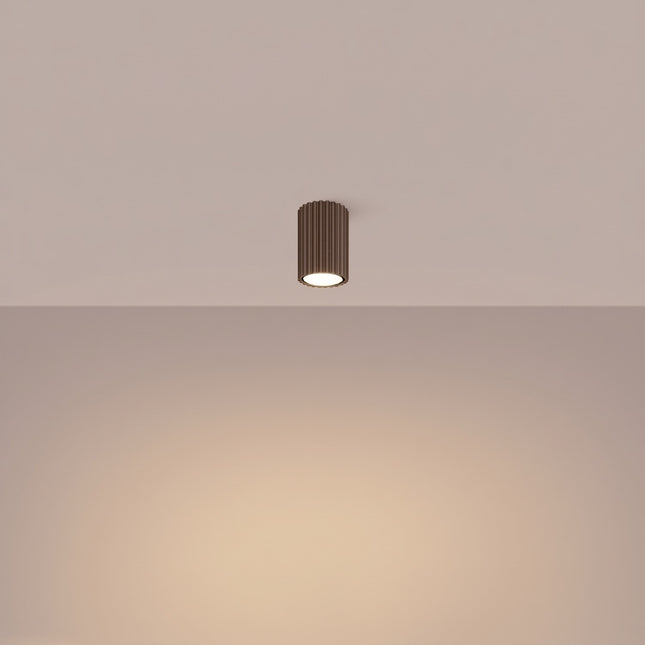 Oslo ceiling light 10 chocolate brown in ribbed aluminum, light on
