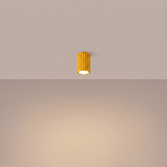 Oslo ceiling light 10 amber yellow in ribbed aluminum, light on