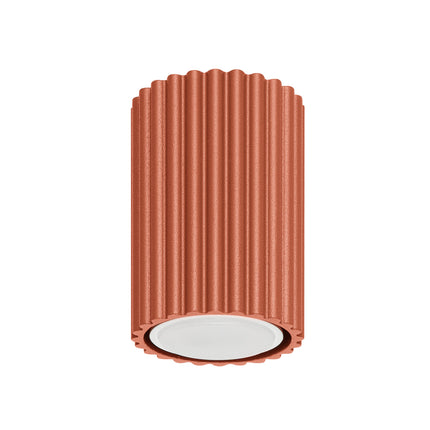 Plafonnier Oslo 10 rouge ocre en aluminium strié, luminaire compact pour plafond au style méditerranéen