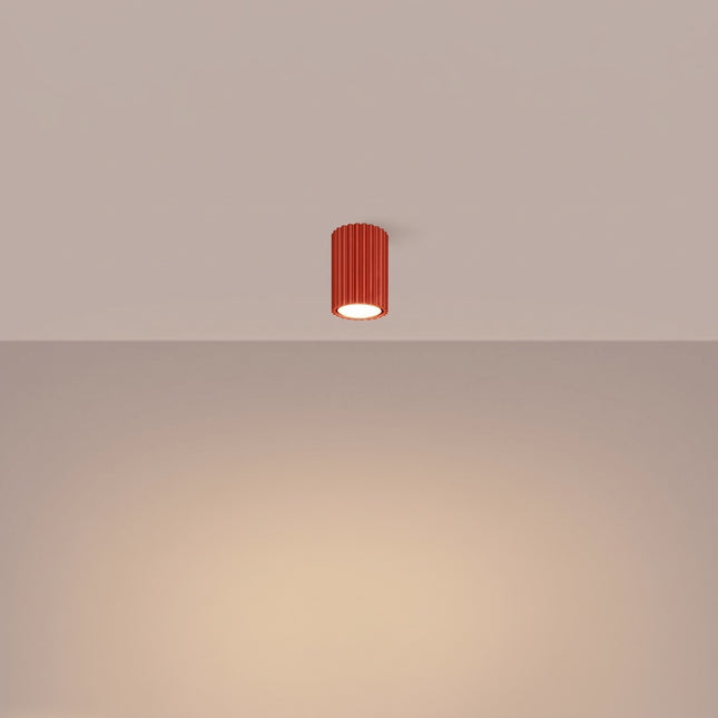 Oslo ceiling light 10 bright red in ribbed aluminum, light on