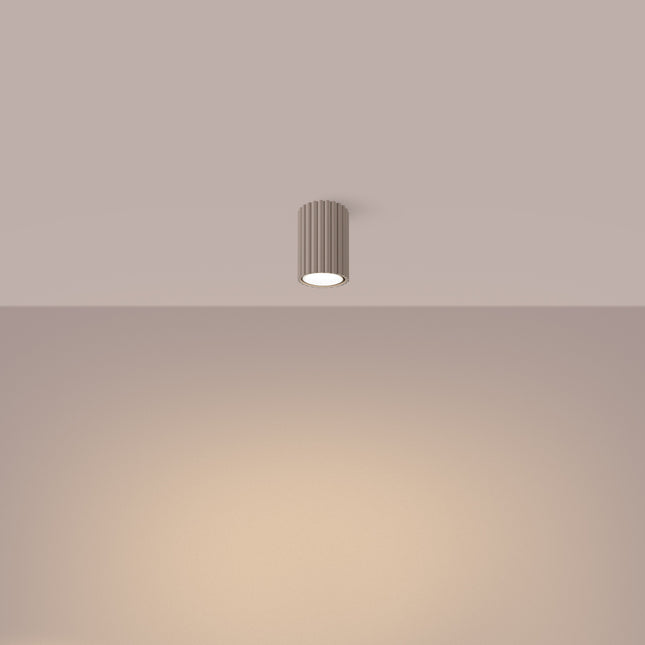 Oslo ceiling light 10 taupe in ribbed aluminum, light on