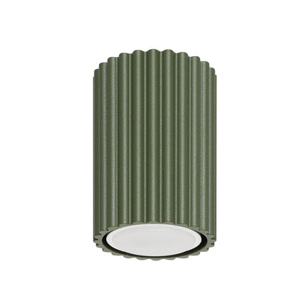 Plafonnier Oslo 10 vert olive en aluminium strié, luminaire compact pour plafond au style naturel et organique