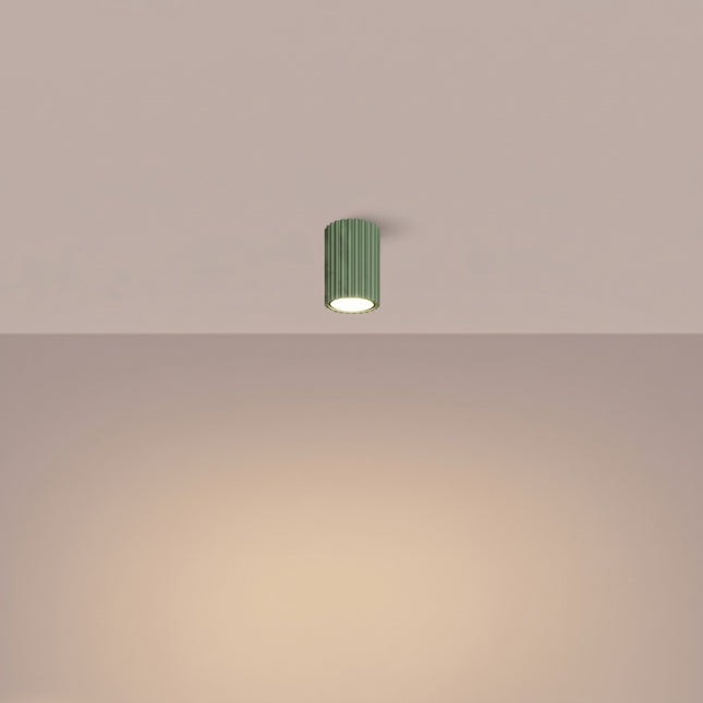 Oslo ceiling light 10 sage green in ribbed aluminum, light on