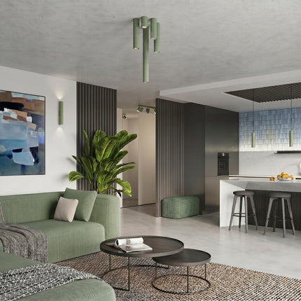 Plafonnier Oslo 10 Vert Sauge en Aluminium Nervuré, mise en situation