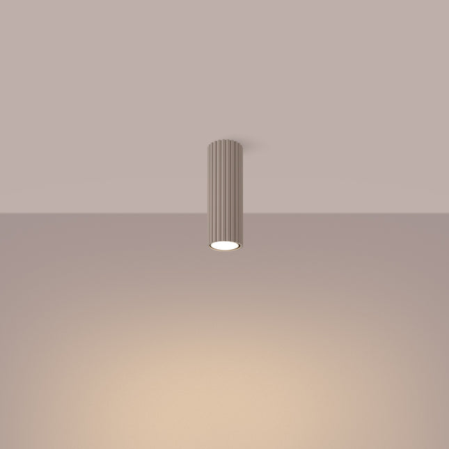 Oslo ceiling light 20 taupe in ribbed aluminum, light on