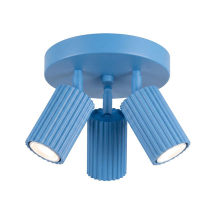 Plafonnier Oslo 3 spots orientables bleu azur, packshot sur fond blanc