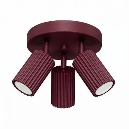 Plafonnier Oslo 3 Spots Orientables Aluminium Bordeaux, packshot sur fond blanc