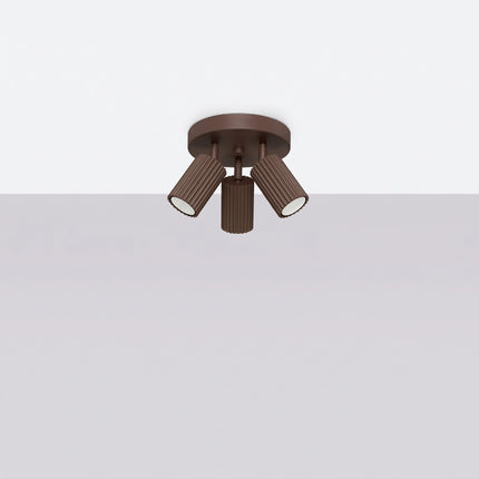 Plafonnier Oslo 3 Spots Orientables Aluminium Brun Chocolat, vue en situation