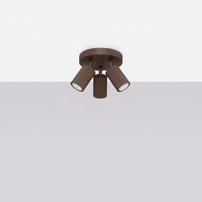 Plafonnier Oslo 3 Spots Orientables Aluminium Brun Chocolat, vue en situation