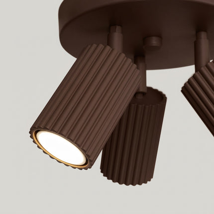 Plafonnier Oslo 3 Spots Orientables Aluminium Brun Chocolat, packshot de trois quarts