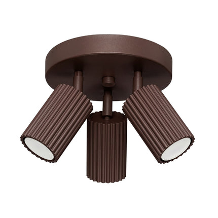 Plafonnier Oslo 3 Spots Orientables Aluminium Brun Chocolat, packshot sur fond blanc