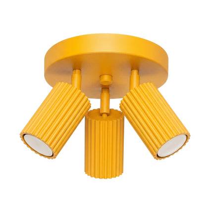 Plafonnier Oslo 3 Spots Orientables Aluminium Jaune Ambré, packshot sur fond blanc
