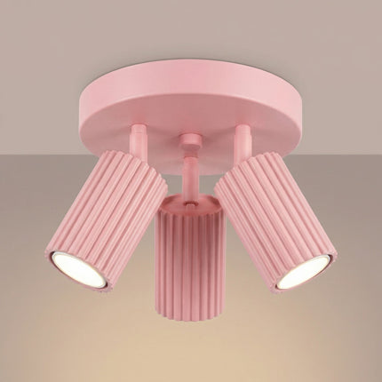 Plafonnier Oslo 3 Spots Orientables Aluminium Rose Poudré, lumière allumée