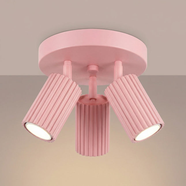 Plafonnier Oslo 3 Spots Orientables Aluminium Rose Poudré, lumière allumée