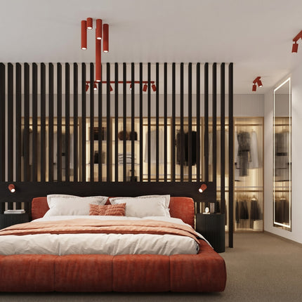 Plafonnier Oslo 3 Spots Orientables Aluminium Rouge Vif, mise en situation