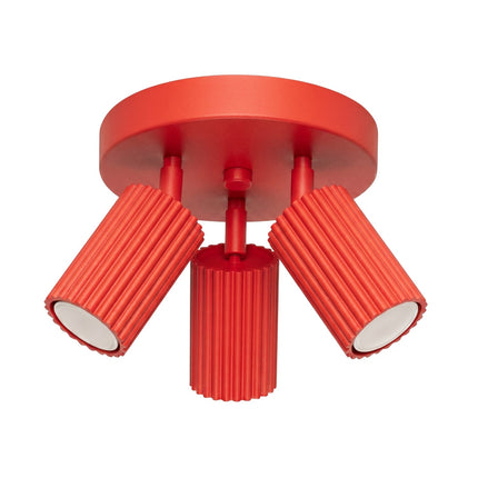 Plafonnier Oslo 3 Spots Orientables Aluminium Rouge Vif, packshot sur fond blanc