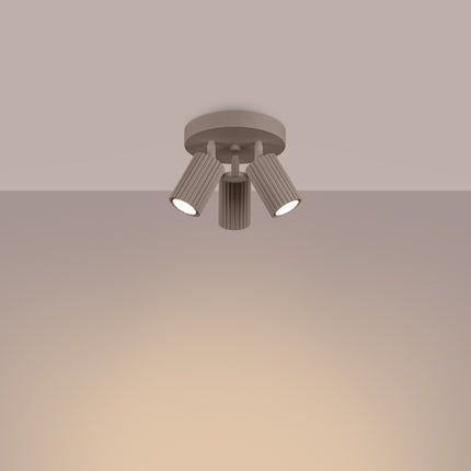 Plafonnier Oslo 3 Spots Orientables Aluminium Taupe, lumière allumée