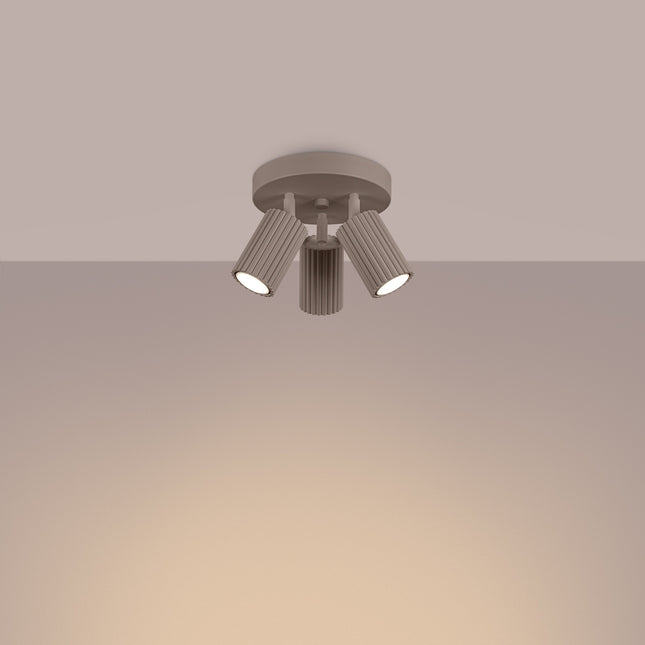 Plafonnier Oslo 3 Spots Orientables Aluminium Taupe, lumière allumée