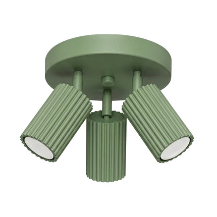 Plafonnier Oslo 3 Spots Orientables Aluminium Vert Sauge, packshot sur fond blanc
