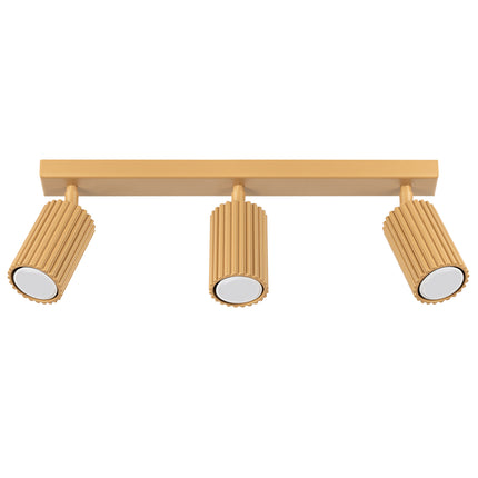 Plafonnier Oslo 3L or en aluminium, packshot fond blanc, trois spots orientables GU10