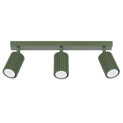 Plafonnier Oslo 3L vert sauge en aluminium, packshot fond blanc, trois spots orientables GU10