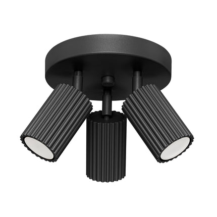 Plafonnier Oslo 3 spots orientables aluminium Noir, vue de face sur fond blanc