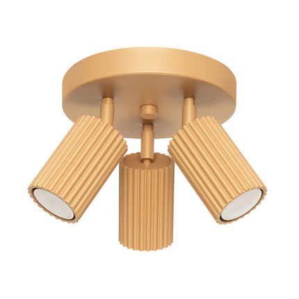 Plafonnier Oslo 3 spots orientables aluminium Or, vue de face sur fond blanc