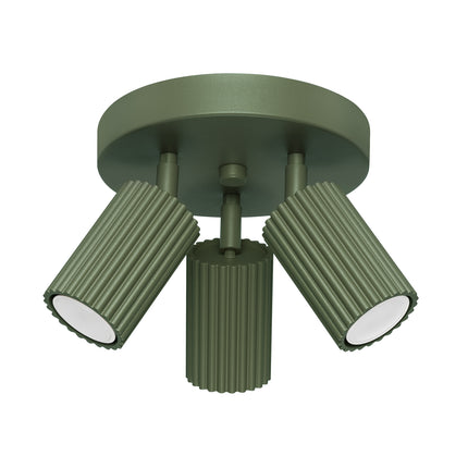 Plafonnier Oslo 3 spots orientables aluminium Vert, vue de face sur fond blanc