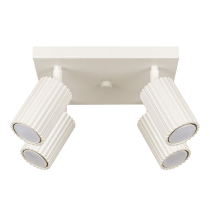Plafonnier Oslo 4 en aluminium beige, vue de face avec ses quatre spots orientables nervurés
