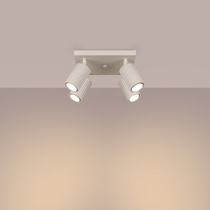 Plafonnier Oslo 4 beige vu de profil, plaque de fixation carrée et bras orientables