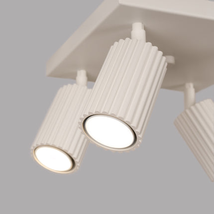 Plafonnier Oslo 4 beige vu de dessous, douilles GU10 visibles au centre de chaque spot