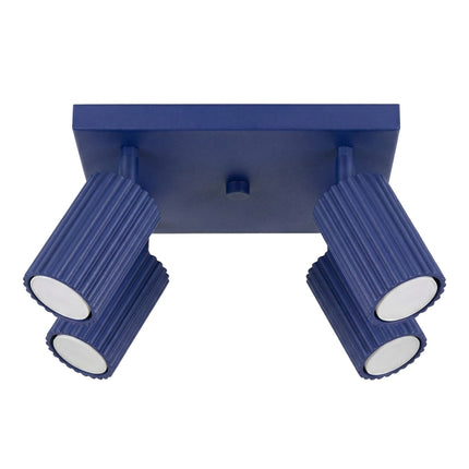 Plafonnier Oslo 4 spots orientables carré bleu outremer, packshot sur fond blanc