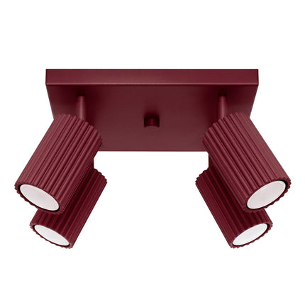 Plafonnier Oslo 4 spots orientables carré bordeaux, packshot sur fond blanc