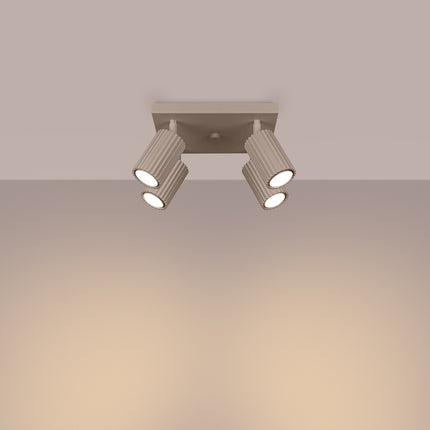 Plafonnier Oslo 4 Spots Orientables Carré en Aluminium Taupe, lumière allumée
