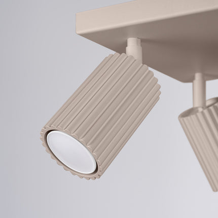 Plafonnier Oslo 4 Spots Orientables Carré en Aluminium Taupe, packshot de trois quarts