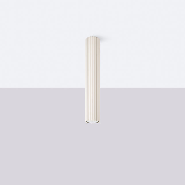 Plafonnier Oslo 40 beige en aluminium cannelé, luminaire de plafond minimaliste, détail des cannelures