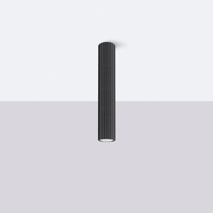 Plafonnier Oslo 40 noir en aluminium cannelé, luminaire de plafond design graphique, détail des cannelures