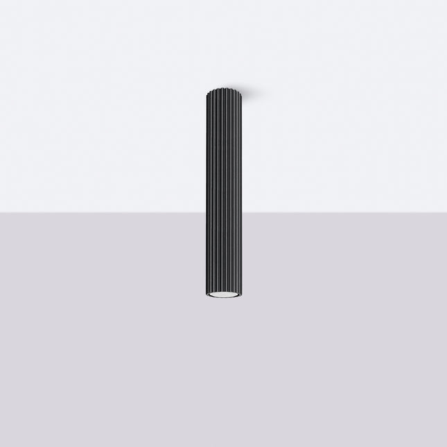 Plafonnier Oslo 40 noir en aluminium cannelé, luminaire de plafond design graphique, détail des cannelures