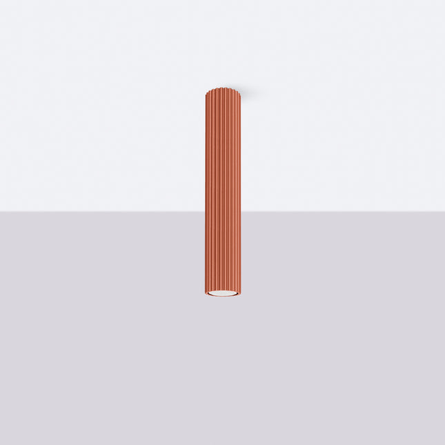 Plafonnier Oslo 40 rouge ocre en aluminium cannelé, luminaire de plafond terre cuite, détail des cannelures