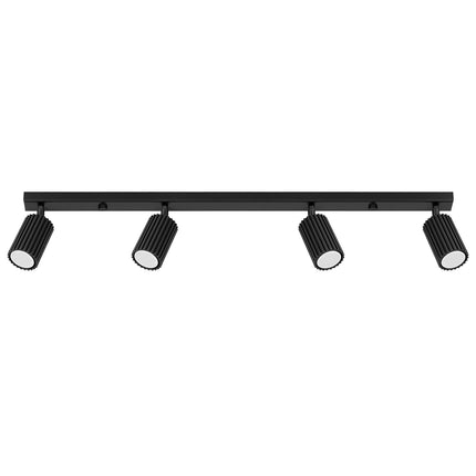 Plafonnier Oslo 4 lumières noir, barre en aluminium avec quatre spots orientables, design japandi épuré.