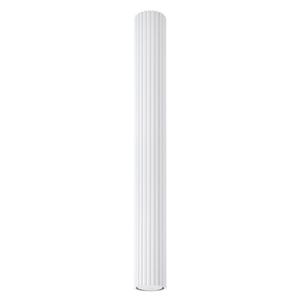 Plafonnier Oslo 60 blanc, colonne cannelée en aluminium sur fond blanc, vue de face