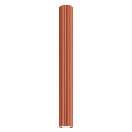 Plafonnier Oslo 60 rouge ocre, colonne cannelée en aluminium sur fond blanc, vue de face