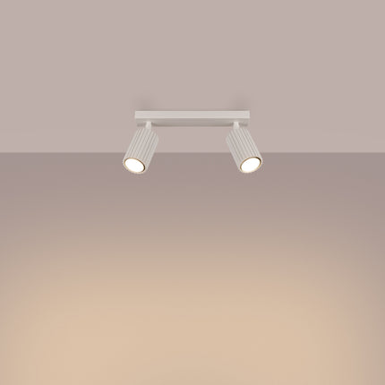 Plafonnier Oslo barre 2 spots orientables 30 cm beige, lumière allumée