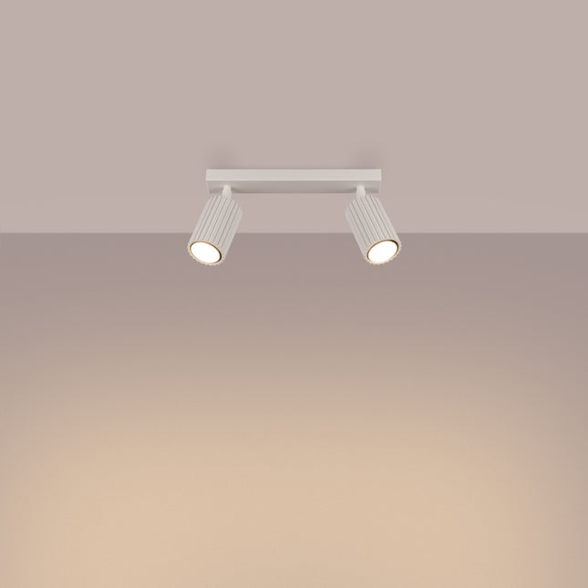 Plafonnier Oslo barre 2 spots orientables 30 cm beige, lumière allumée