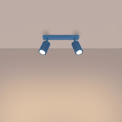 Plafonnier Oslo barre 2 spots orientables 30 cm bleu ciel, lumière allumée